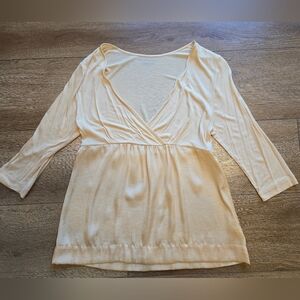 NEW YORK & COMPANY Yellow V- Neck Long Sleeve Blouse Shirt Large